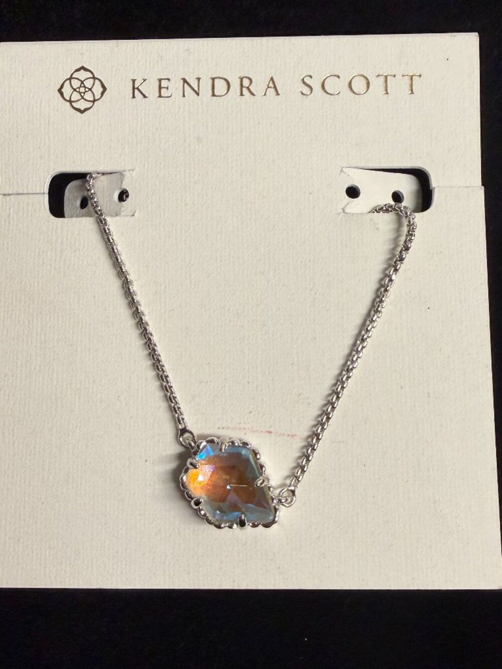 Kendra Scott Tess Silver Pendant Necklace with Dichroic Glass NWT